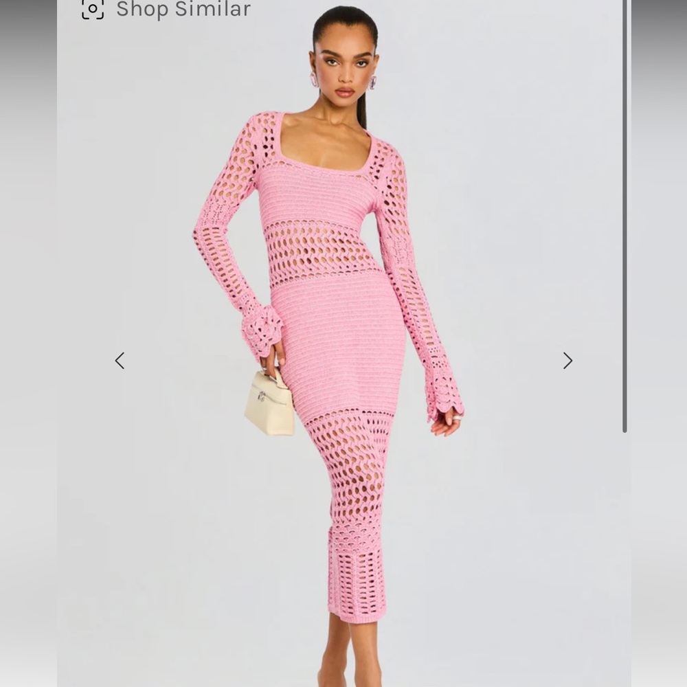Retrofete Pink Knit Crochet Midi Dress